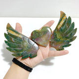 Unique Ocean Jasper Heart Wing Carving With Stand - Wholesale Crystals