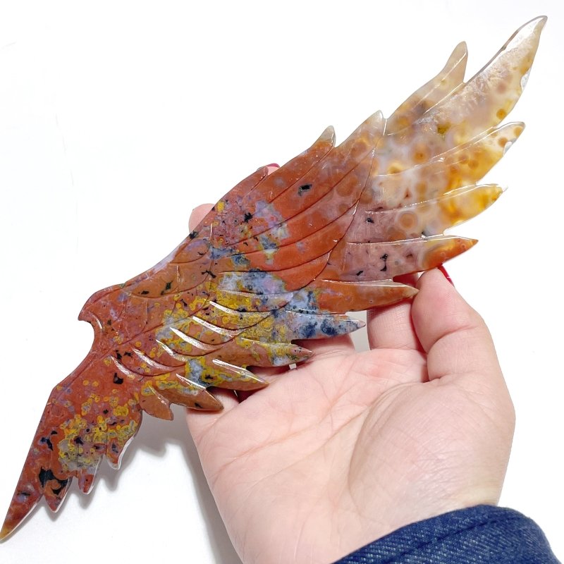 Unique Ocean Jasper Wing Carving With Stand - Wholesale Crystals