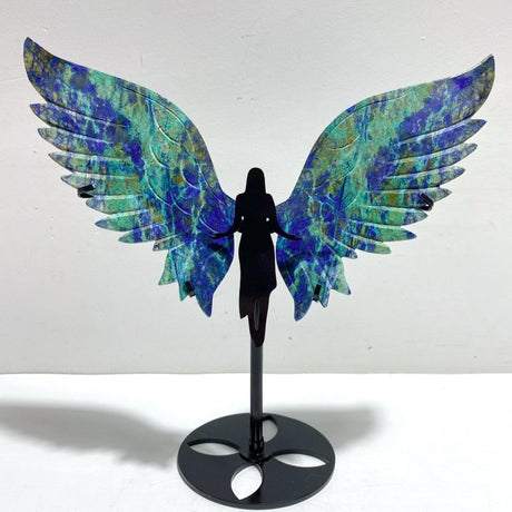 Unique Phoenix Pine Stone Angel Wing Carving With Stand - Wholesale Crystals