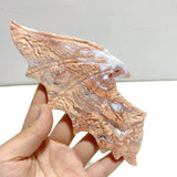 Unique Pink Agate Black Obsidian Demon and Angel Wing Carving With Stand - Wholesale Crystals