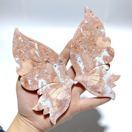 Unique Pink Agate Butterfly Wing Carving With Stand - Wholesale Crystals