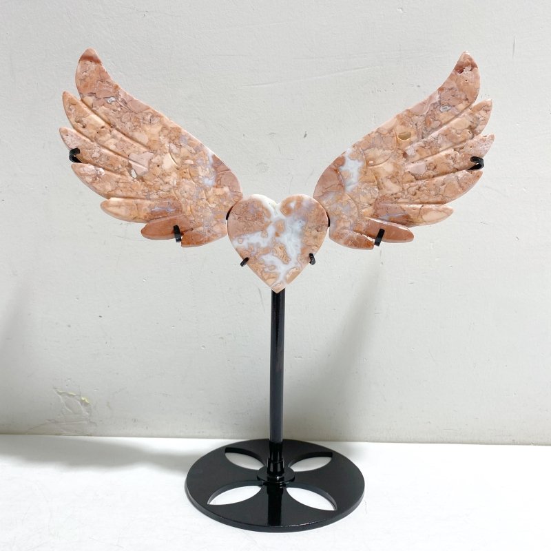 Unique Pink Agate Heart Wing Carving With Stand -Wholesale Crystals