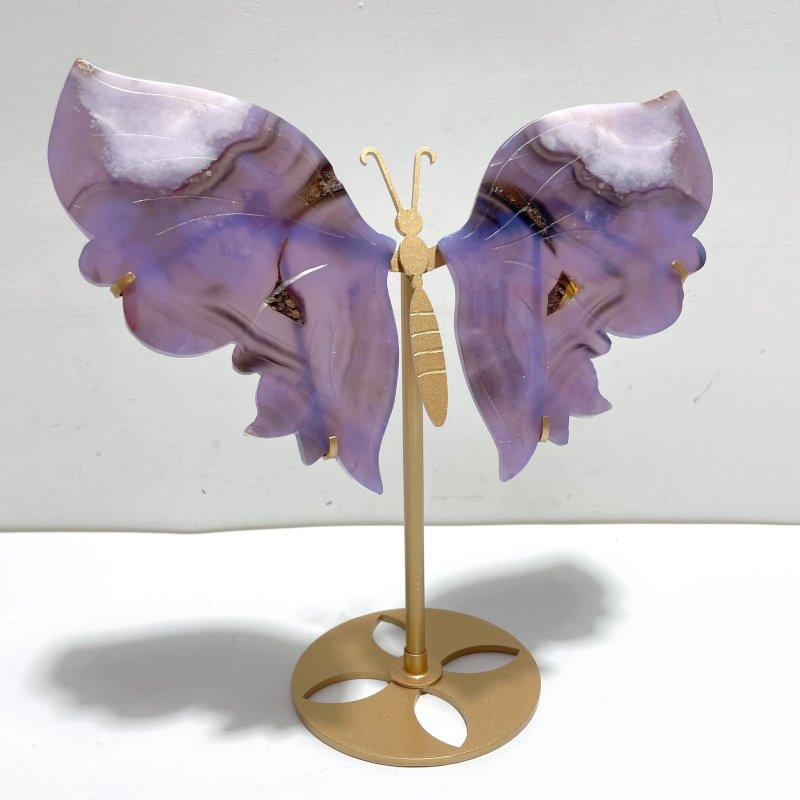 Unique Purple Flower Agate Butterfly Wing Carving With Stand - Wholesale Crystals