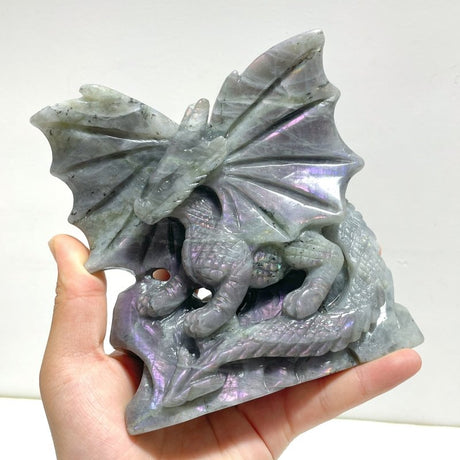 Unique Purple Labradorite Flying Dragon Carving - Wholesale Crystals