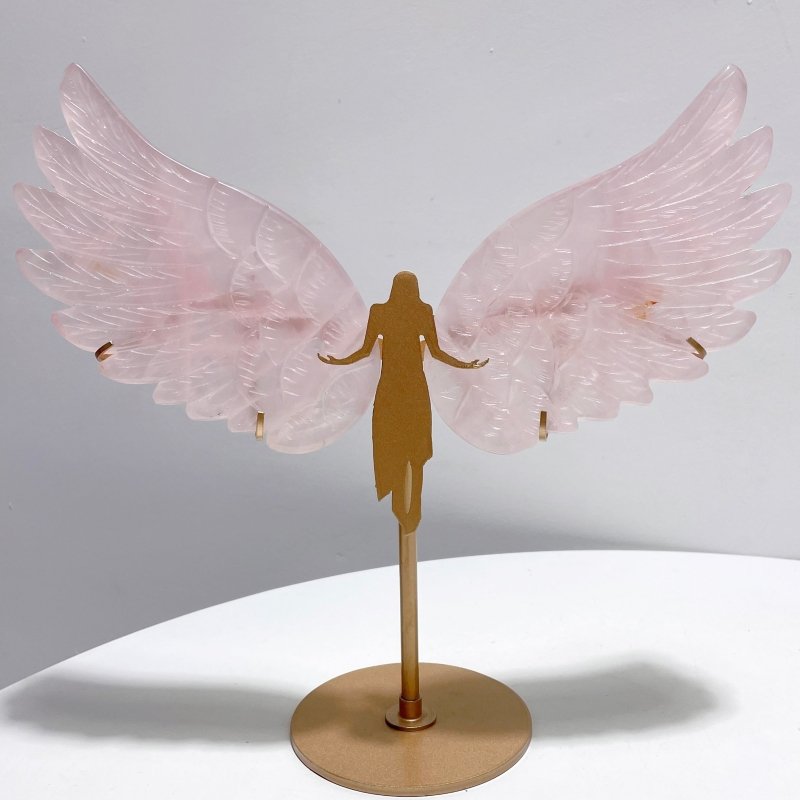 Unique Rose Quartz Angel Wing Carving With Stand - Wholesale Crystals