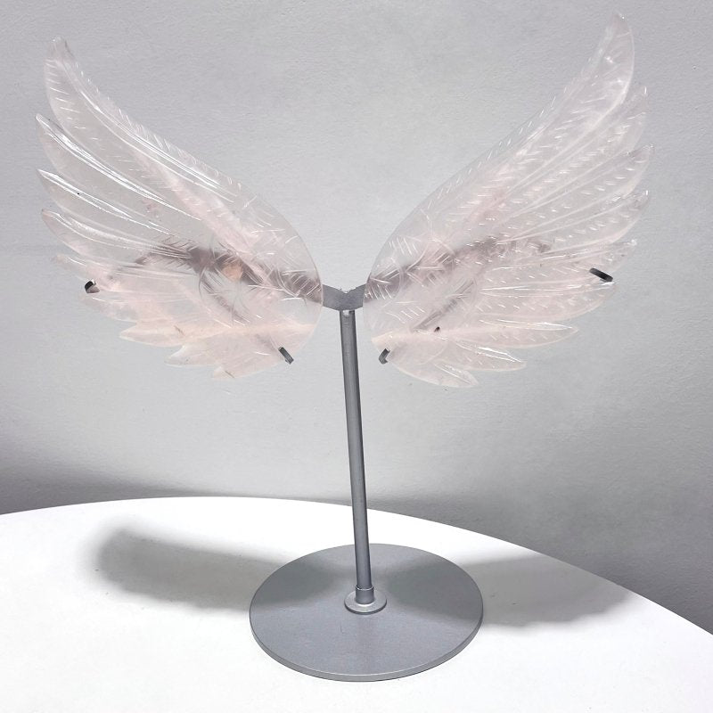 Unique Rose Quartz Angel Wing Carving With Stand - Wholesale Crystals