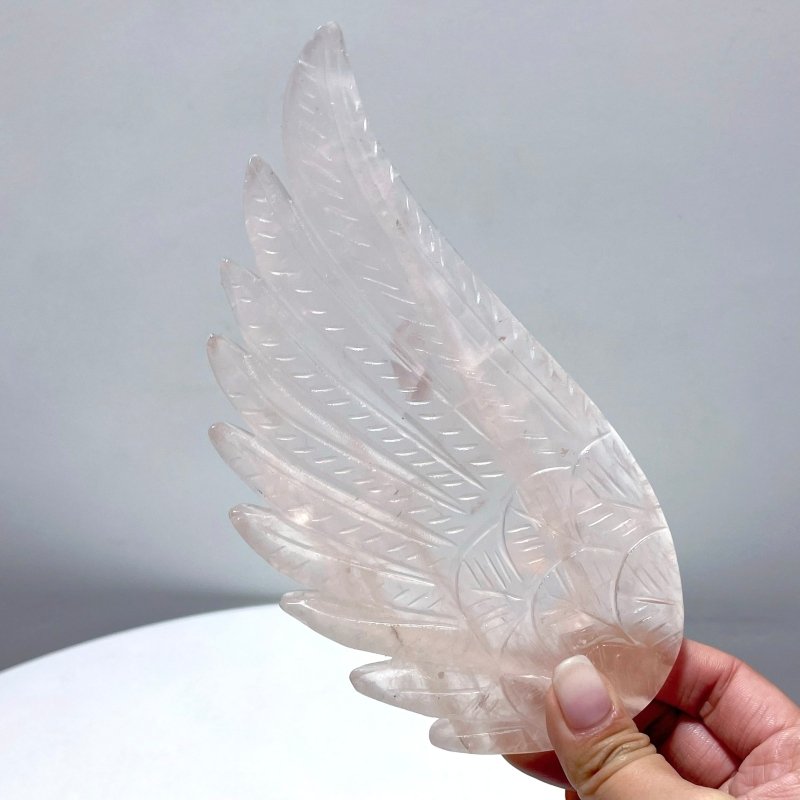 Unique Rose Quartz Angel Wing Carving With Stand - Wholesale Crystals