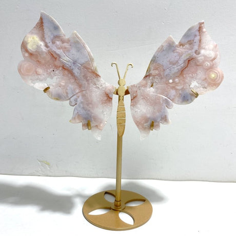 Unique Sakura Flower Agate Butterfly Wing Carving With Stand - Wholesale Crystals