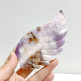 Unique Sakura Flower Agate Heart Wing Carving With Stand - Wholesale Crystals