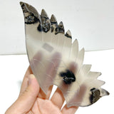 Unique Volcano Agate Demon And Angel Wing Carving With Stand (UV - Reactive) - Wholesale Crystals