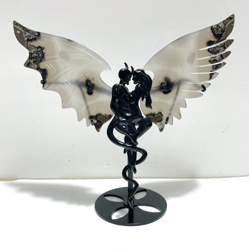Unique Volcano Agate Demon And Angel Wing Carving With Stand (UV - Reactive) - Wholesale Crystals