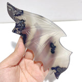 Unique Volcano Agate Demon And Angel Wing Carving With Stand (UV - Reactive) - Wholesale Crystals