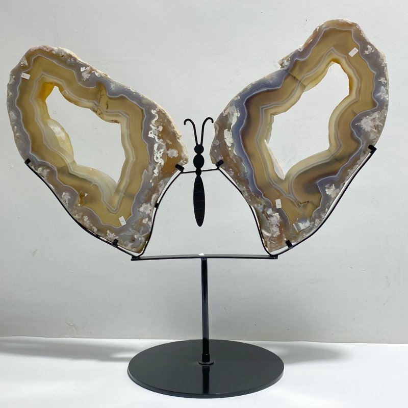 Very Large Beautiful Geode Druzy Sakura Flower Agate Butterfly Wing Carving With Stand 1 (Sea Freight Only) -Wholesale Crystals