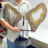 Very Large Beautiful Geode Druzy Sakura Flower Agate Butterfly Wing Carving With Stand 3 (Sea Freight Only) -Wholesale Crystals