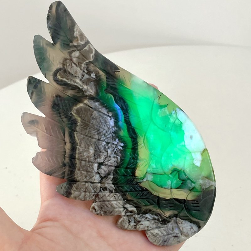 Volcano Agate Angel Wing Carving With Stand (UV Reactive) - Wholesale Crystals