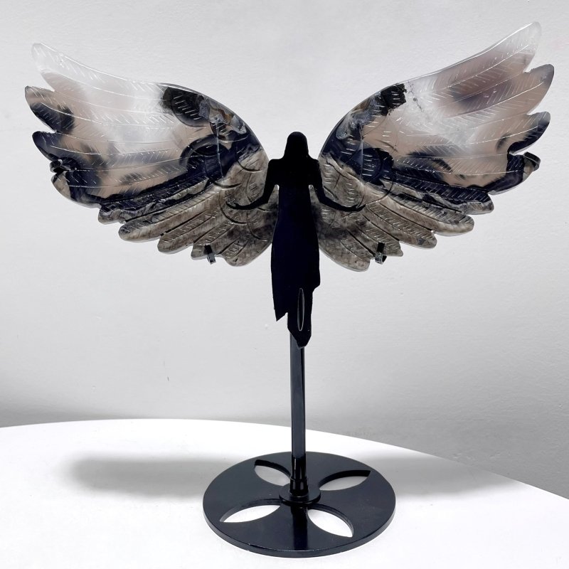 Volcano Agate Angel Wing Carving With Stand (UV Reactive) - Wholesale Crystals