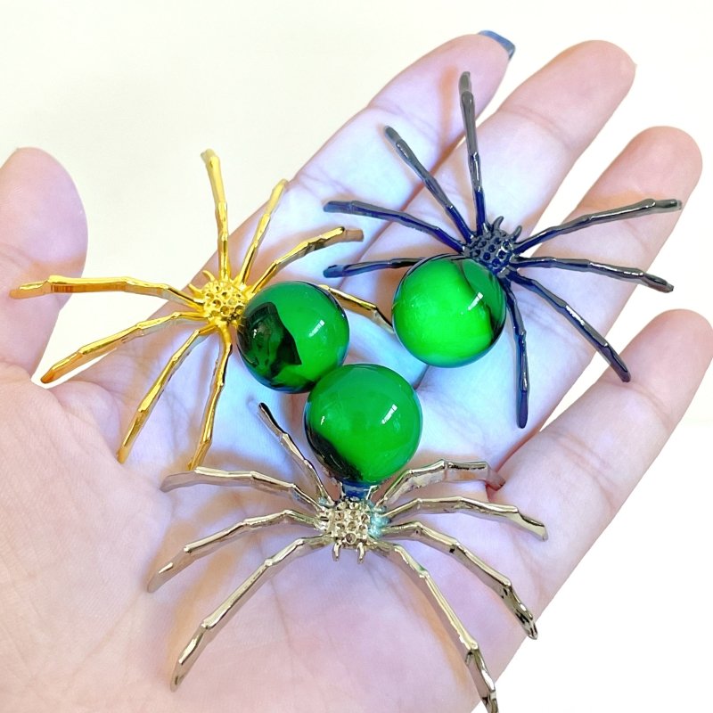 Volcano Agate Sphere Spider Ornament Handmade Alloy Spider Wholesale (UV - Reactive) - Wholesale Crystals