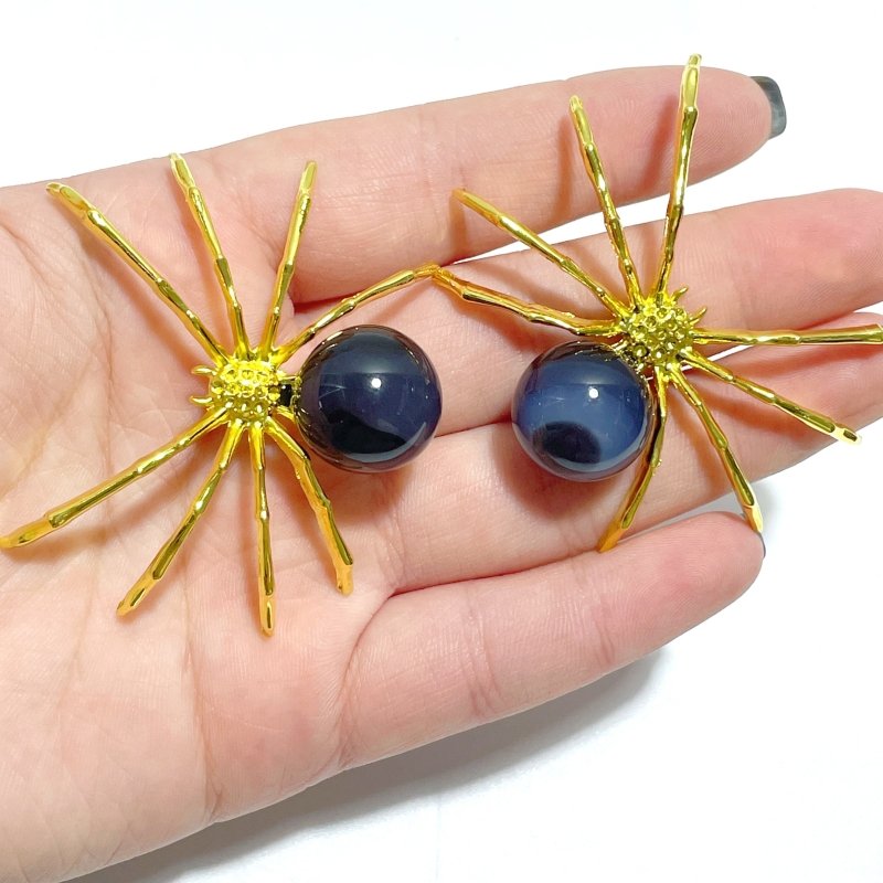 Volcano Agate Sphere Spider Ornament Handmade Alloy Spider Wholesale (UV - Reactive) - Wholesale Crystals