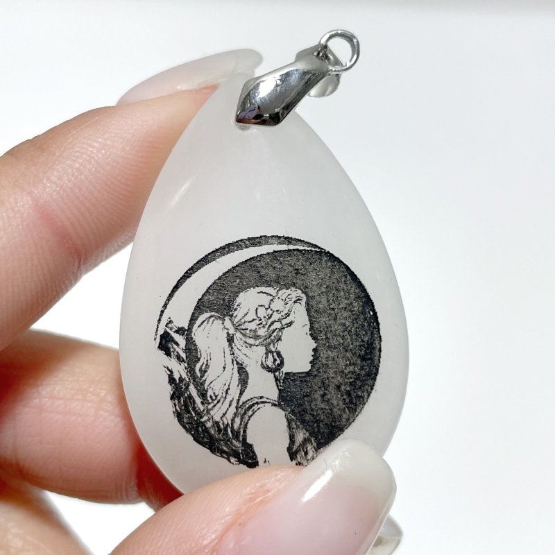 White Jade Engraved Twelve Olympians Teardrop Pendant Crystal Pendant Wholesale - Wholesale Crystals