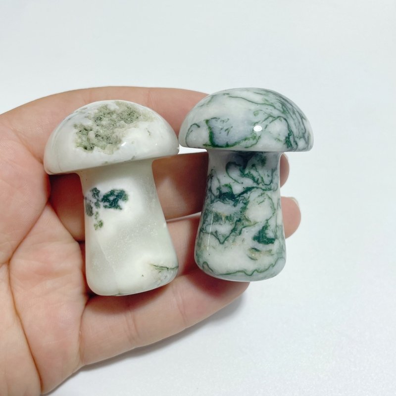 White Moss Agate Mushroom Carving Wholesale Clearance - Wholesale Crystals