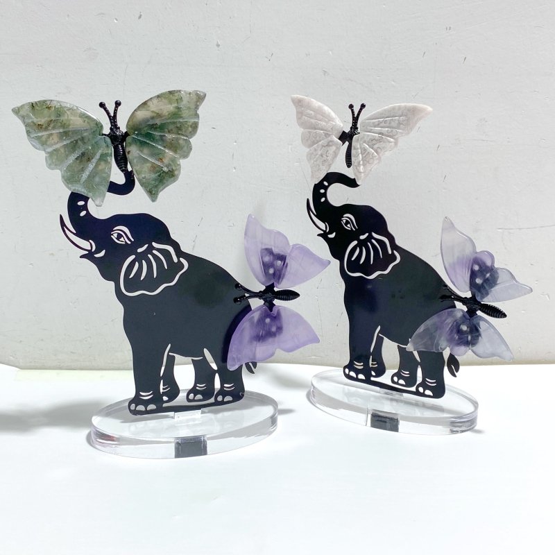 Wholesale Crystal Butterfly Wing Carving with Elephant Metal Stand (Mixed Materials) -Wholesale Crystals