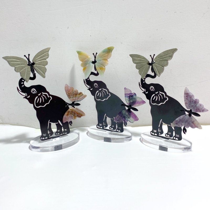 Wholesale Crystal Butterfly Wing Carving with Elephant Metal Stand (Mixed Materials) -Wholesale Crystals