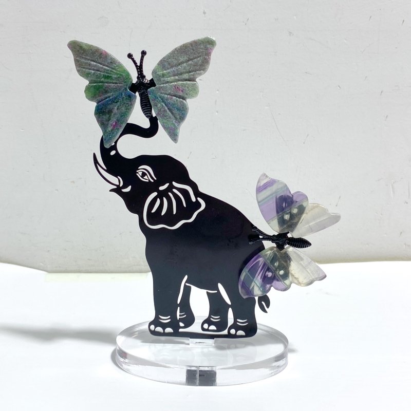 Wholesale Crystal Butterfly Wing Carving with Elephant Metal Stand (Mixed Materials) -Wholesale Crystals