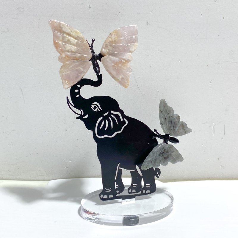 Wholesale Crystal Butterfly Wing Carving with Elephant Metal Stand (Mixed Materials) -Wholesale Crystals