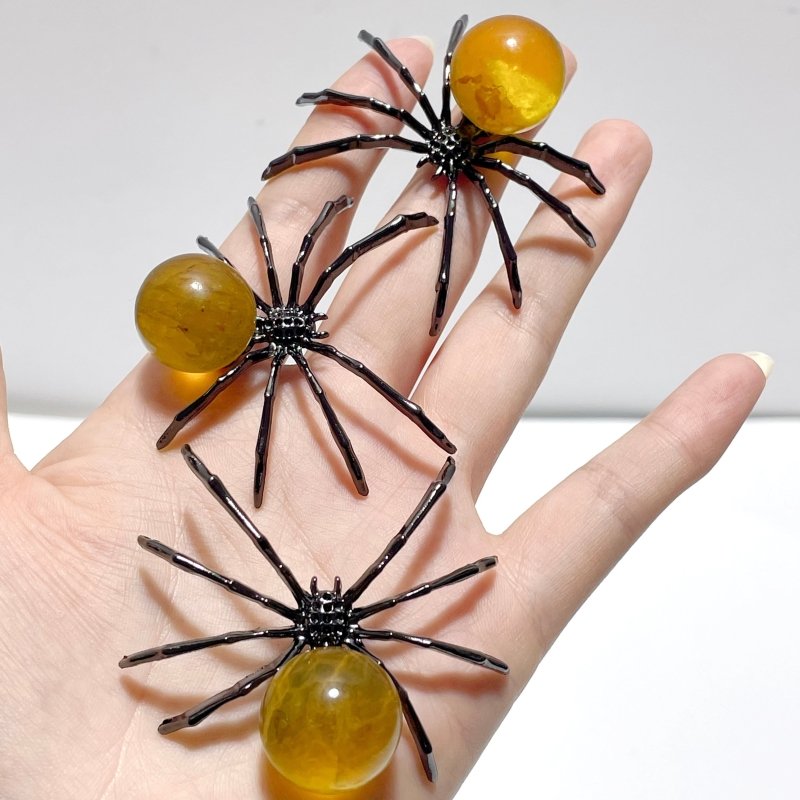 Yellow Fluorite Sphere Spider Ornament Handmade Alloy Spider Wholesale - Wholesale Crystals