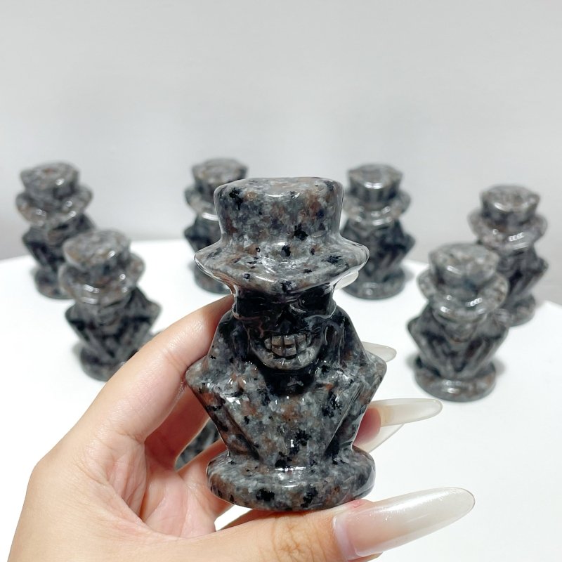 Yooperlite Skeleton In Top Hat Carving Wholesale (UV Reactive) - Wholesale Crystals