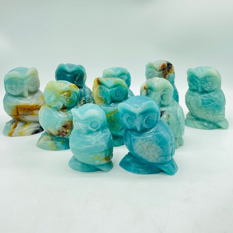 10 Pieces Beautiful Caribbean Calcite Owl Carving - Wholesale Crystals