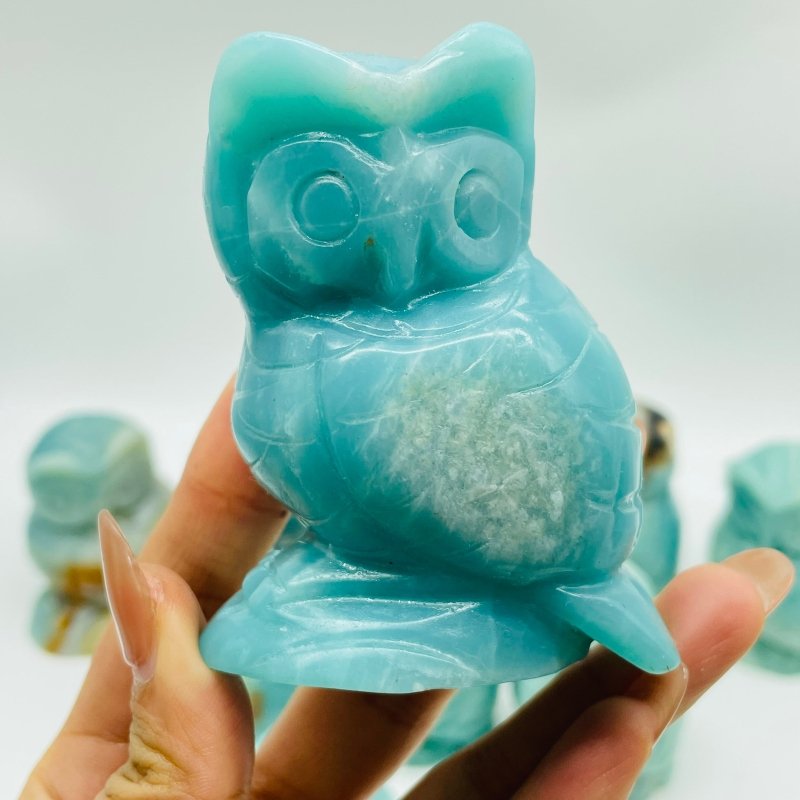 10 Pieces Beautiful Caribbean Calcite Owl Carving - Wholesale Crystals