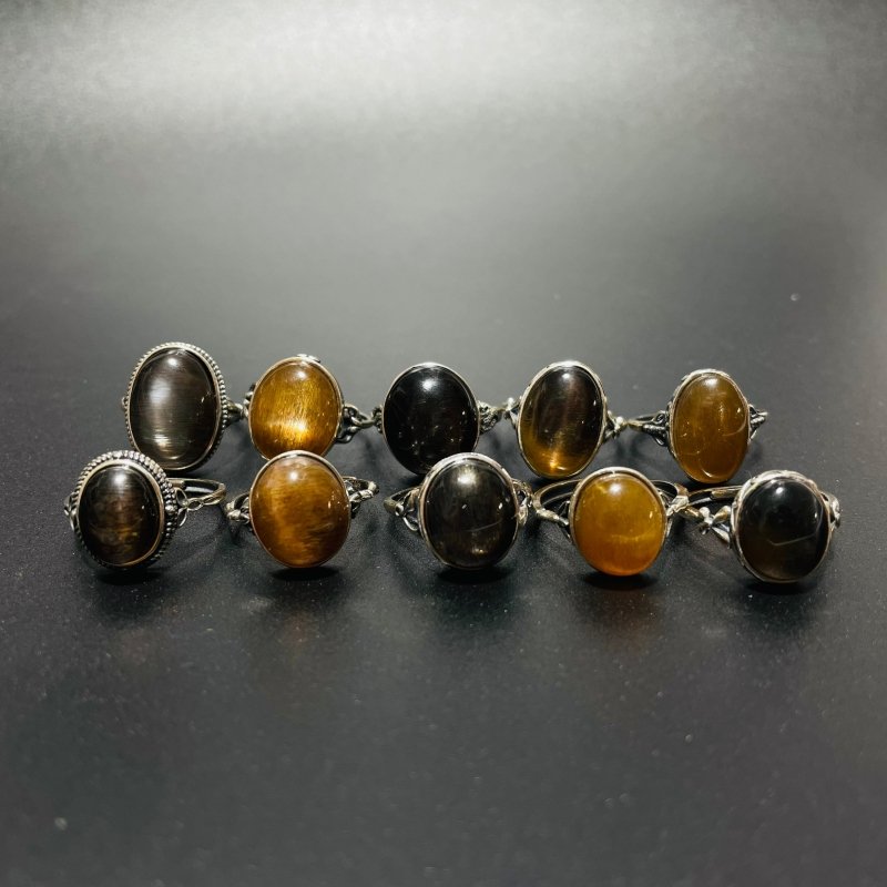10 Pieces Black Sun Stone Different Styles Sterling Silver Ring -Wholesale Crystals
