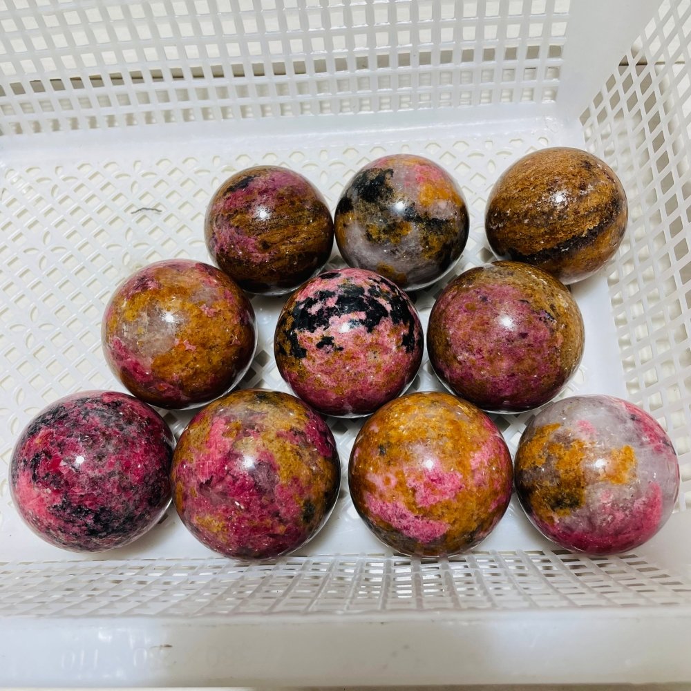 10 Pieces Red Rhodonite Mixed Quartz Spheres -Wholesale Crystals