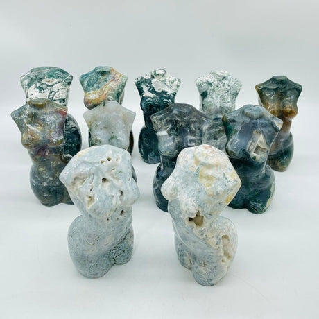 11 Pieces Geode Druzy Moss Agate Goddess Carving -Wholesale Crystals