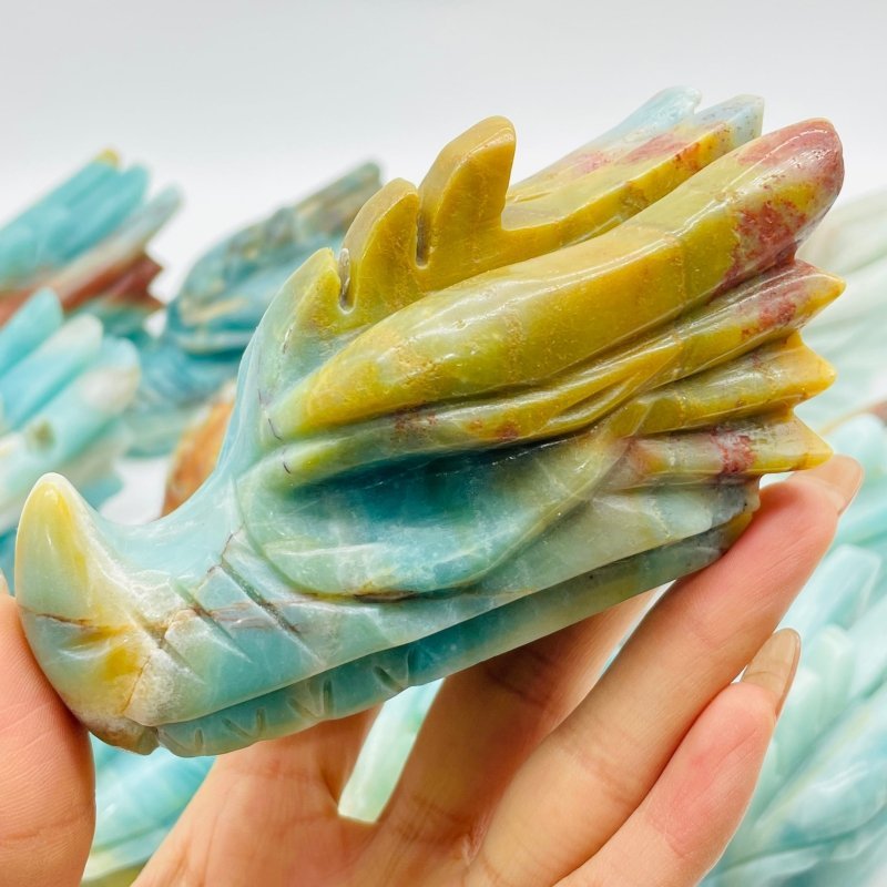 12 Pieces Beautiful Caribbean Calcite Dragon Head Carving - Wholesale Crystals