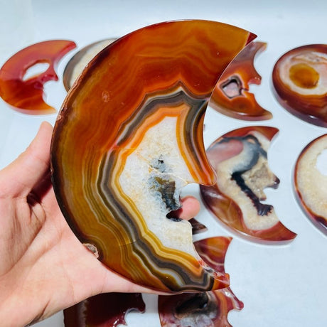 12 Pieces Large Carnelian Moon Face Carving -Wholesale Crystals