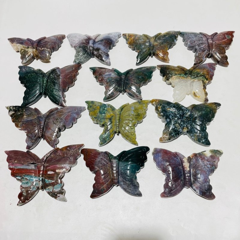 13 Pieces Colourful Ocean Jasper Large Butterfly Carving -Wholesale Crystals