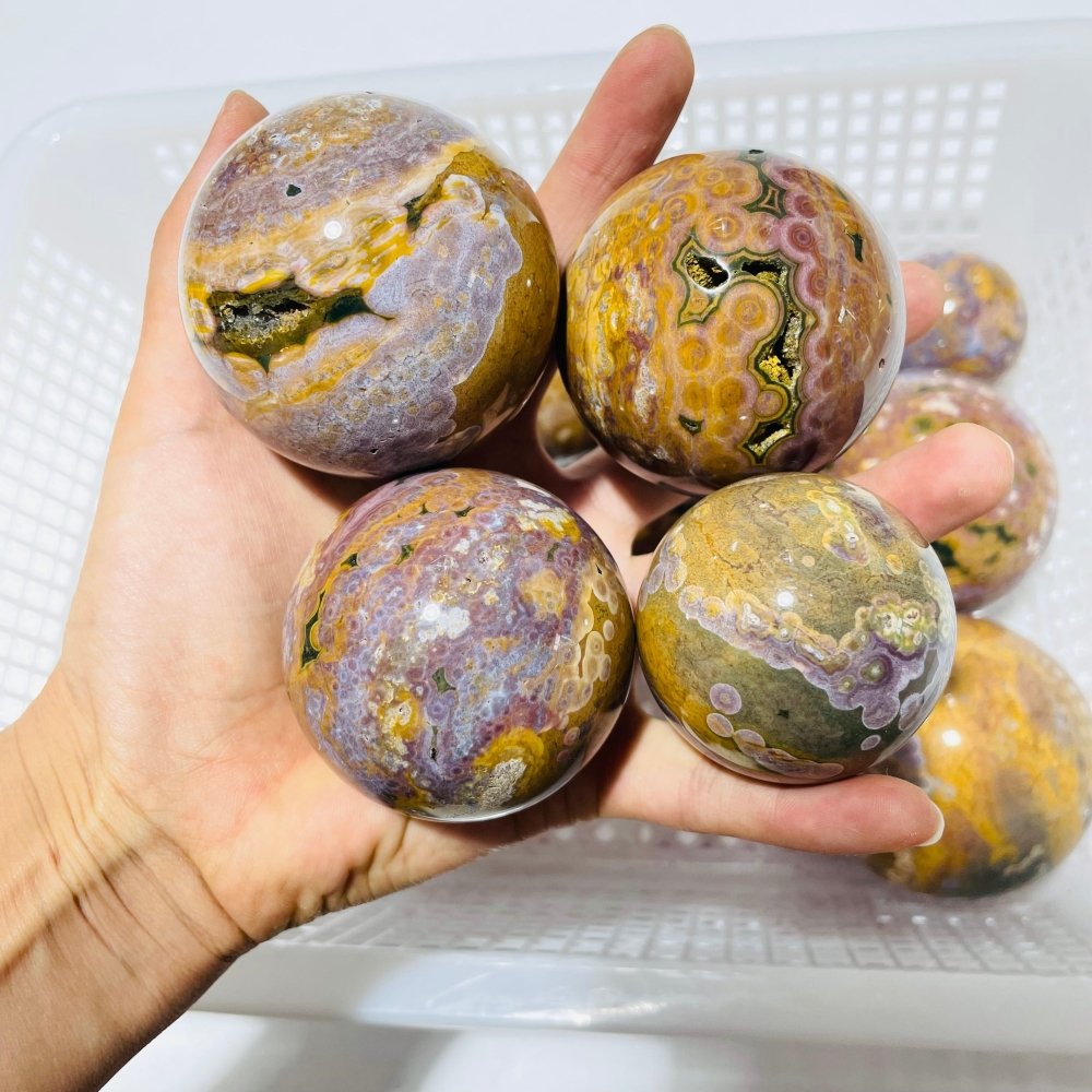13 Pieces High Quality Vein Yellow Pink Ocean Jasper Spheres -Wholesale Crystals