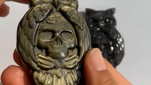 Gold&Silver Sheen Obsidian Owl Skull Carving Wholesale -Wholesale Crystals