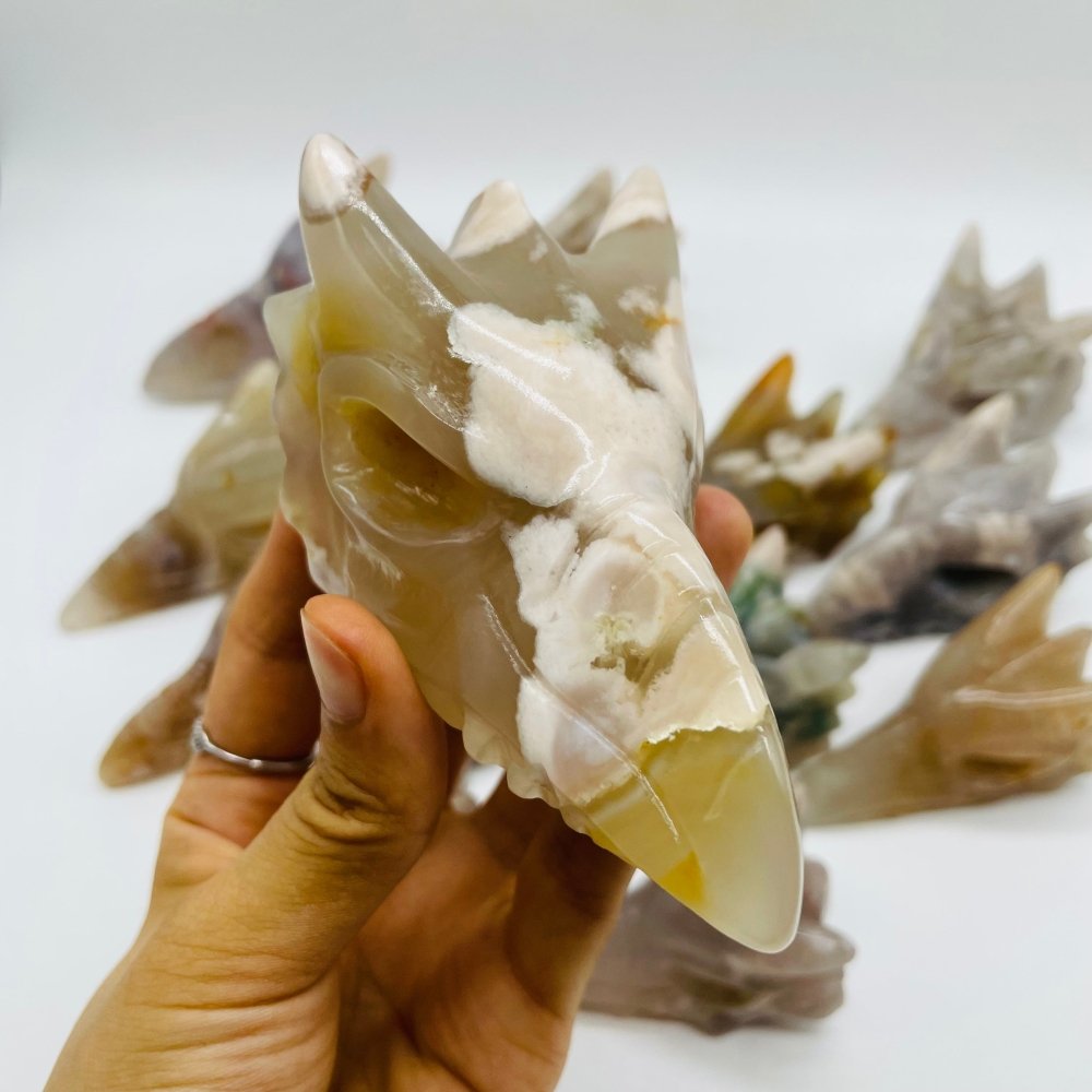 14 Pieces High Quality Sakura Flower Agate Dragon Bird Head Carving -Wholesale Crystals