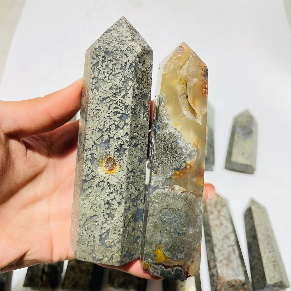 14 Pieces Natural Pyrite Flowers Mixed Agate Tower Point -Wholesale Crystals