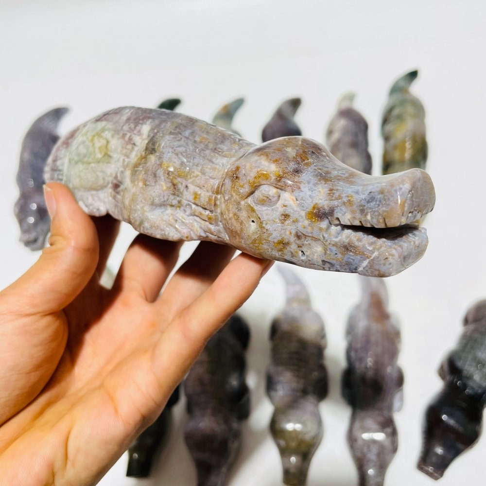 14 Pieces Ocean Jasper Crocodile Carving -Wholesale Crystals