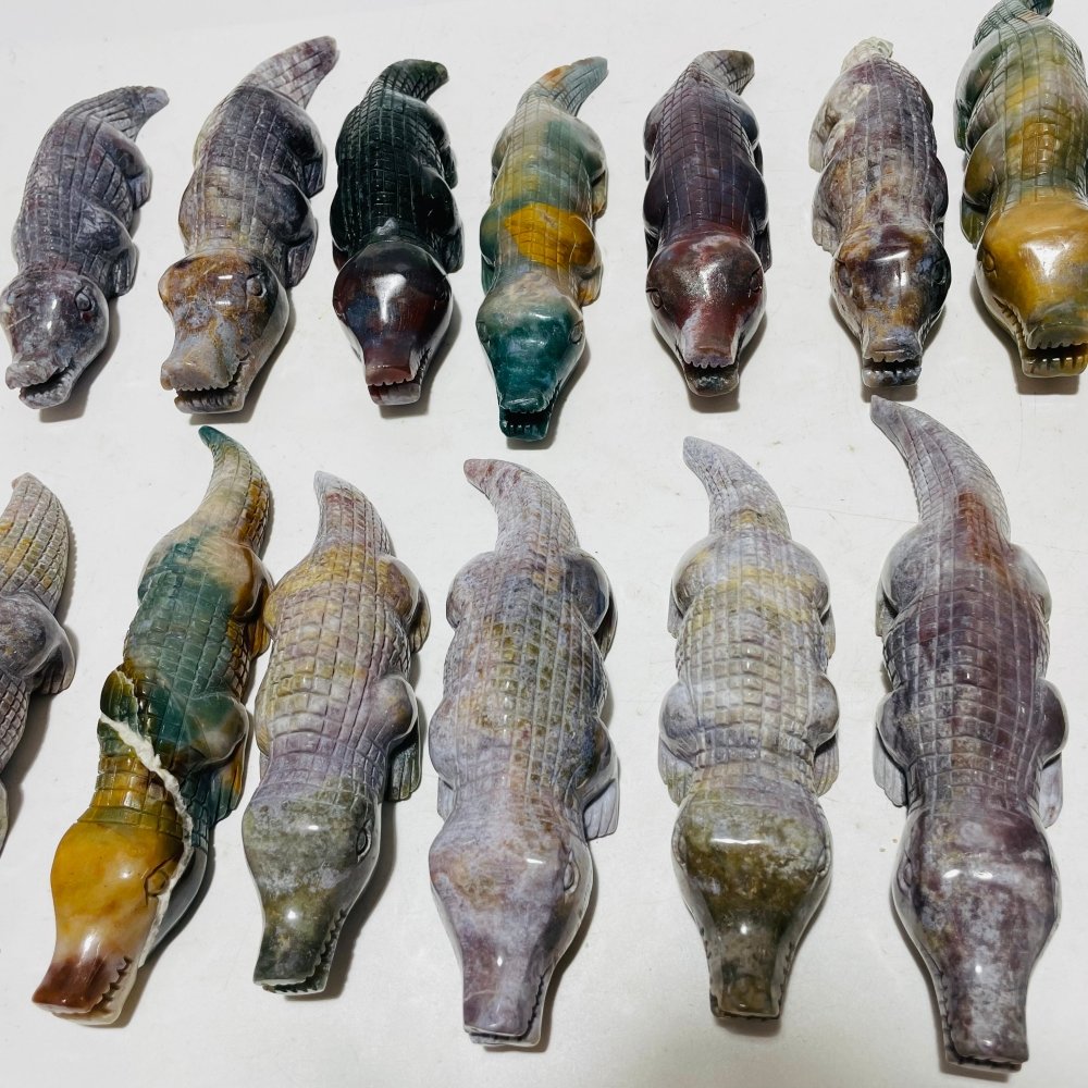 14 Pieces Ocean Jasper Crocodile Carving -Wholesale Crystals