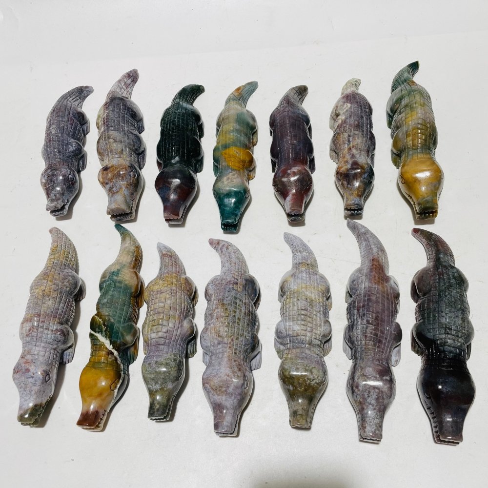14 Pieces Ocean Jasper Crocodile Carving -Wholesale Crystals