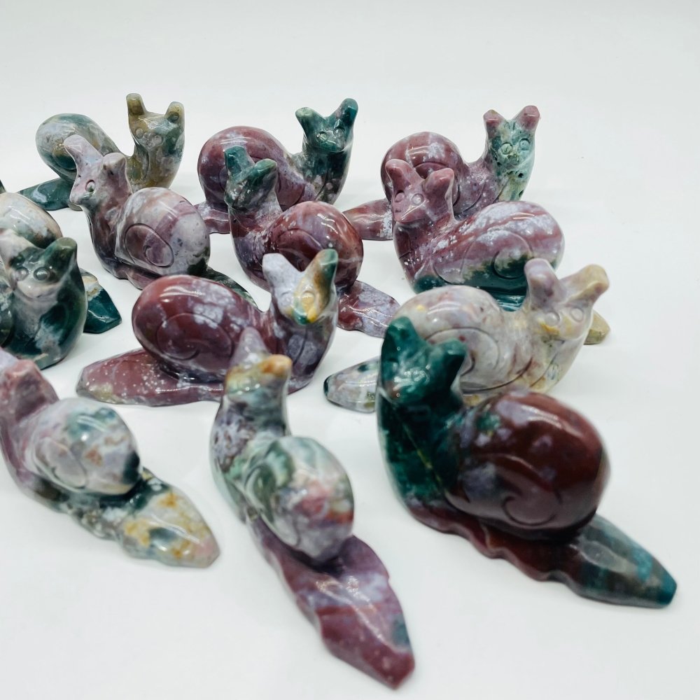 14 Pieces Ocean Jasper Snails Carving -Wholesale Crystals
