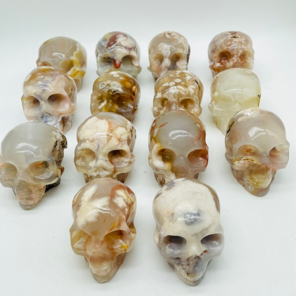 14 Pieces Sakura Agate Skull Carving -Wholesale Crystals
