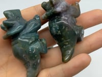 Moss Agate Three Horns Dinosaur Carving Wholesale -Wholesale Crystals