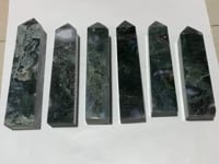 6 Pieces Large Moss Agate Four-Sided Tower Points