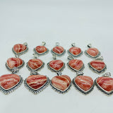 15 Pieces Sterling Silver Heart Rhodochrosite Different Styles Beautiful Pendant -Wholesale Crystals